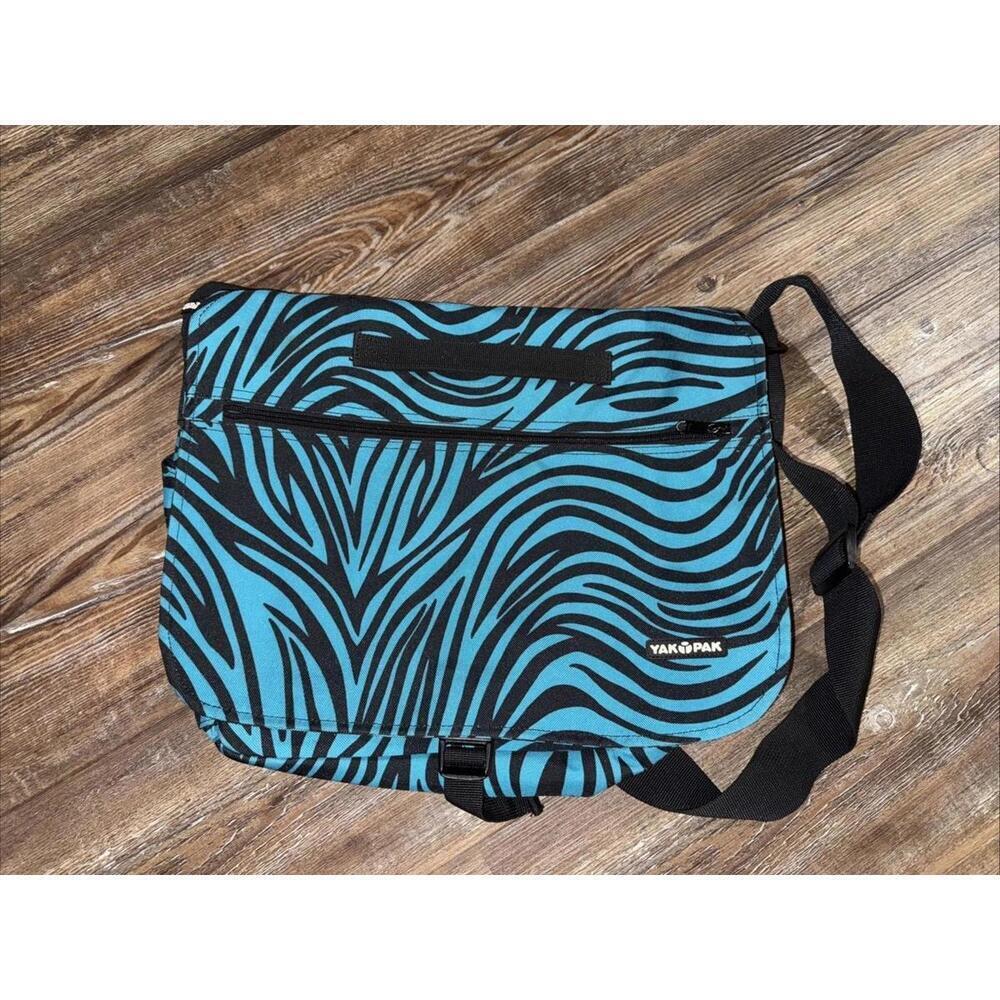 Yak Pak Turquoise& Black Zebra Print Laptop Book Bag Travel Shoulder Strap Bag‎